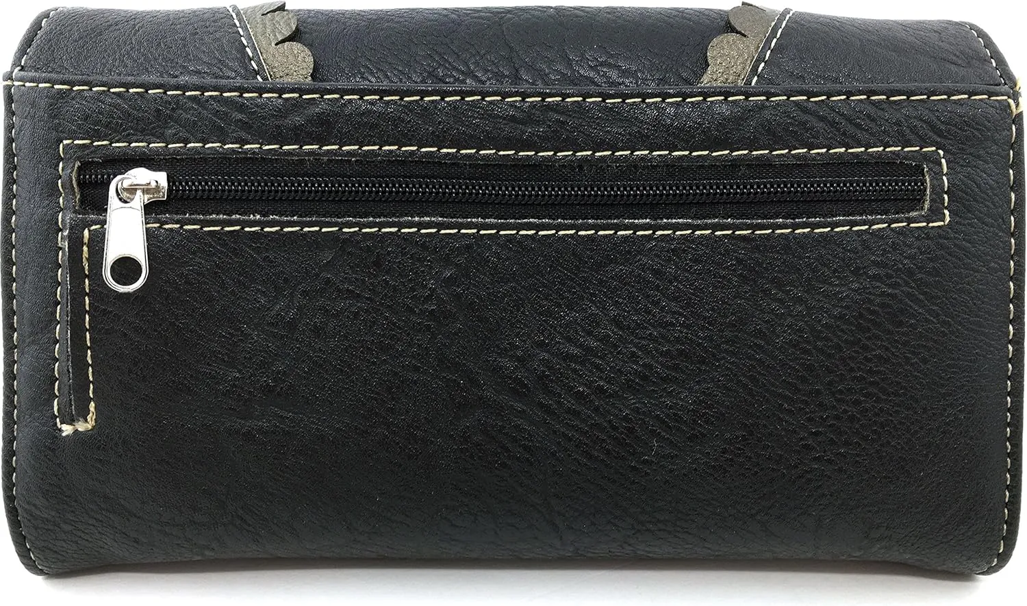 Justin West Horse Floral Embroidery Square Stud Wristlet Trifold Wallet Attachable Long Strap (Black)