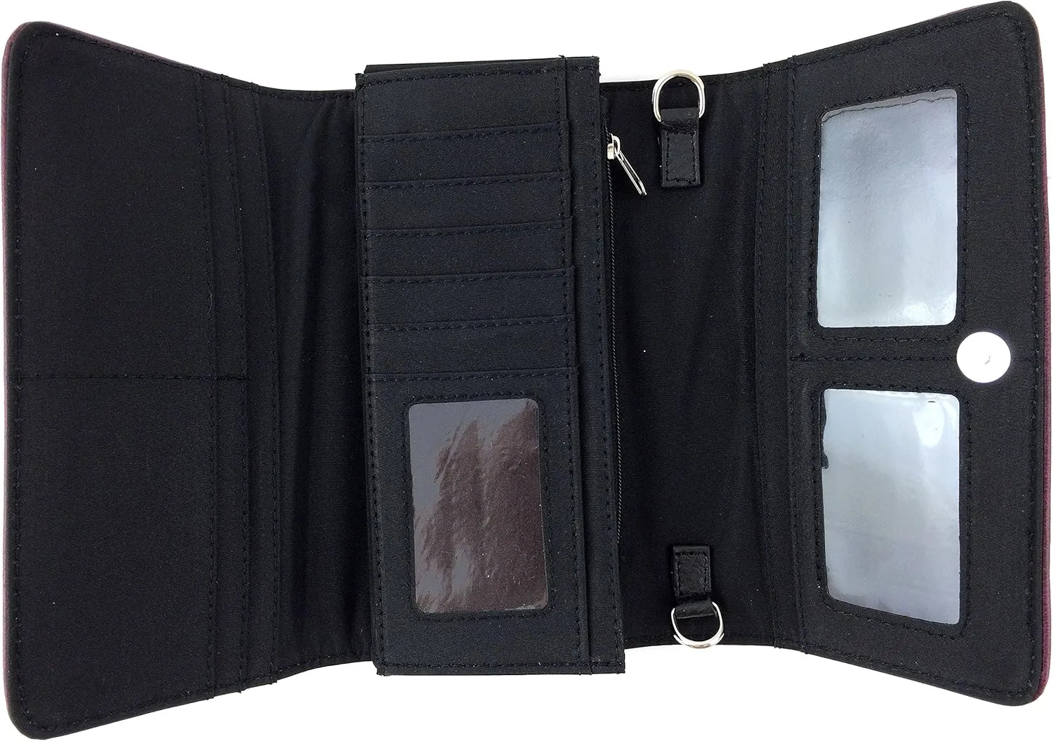 Justin West Horse Floral Embroidery Square Stud Wristlet Trifold Wallet Attachable Long Strap (Pewter)