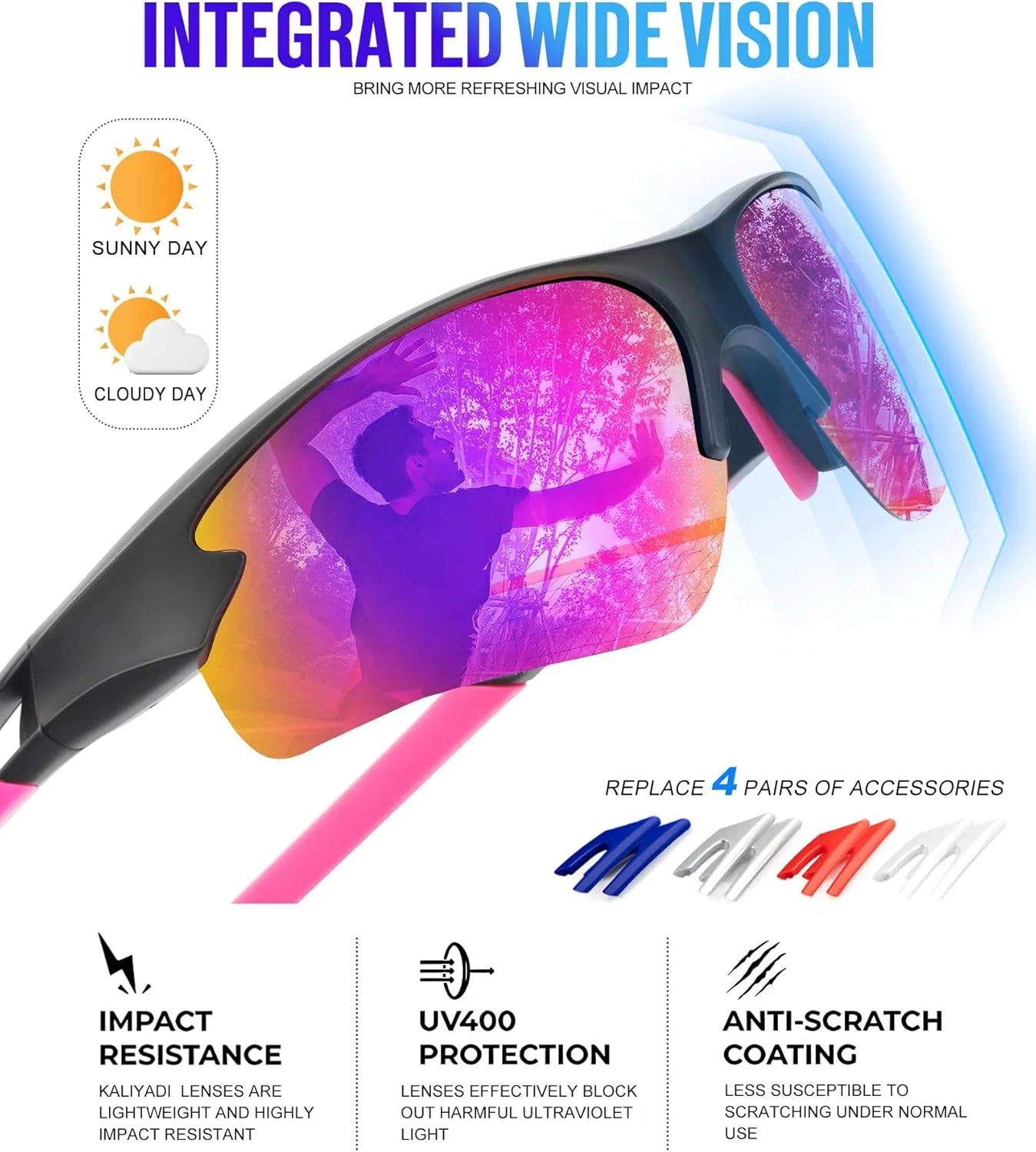 KALIYADI Sports Sunglasses for Men, Polarized Sun Glasses for Men Women Youth Baseball Softball with UV Protection