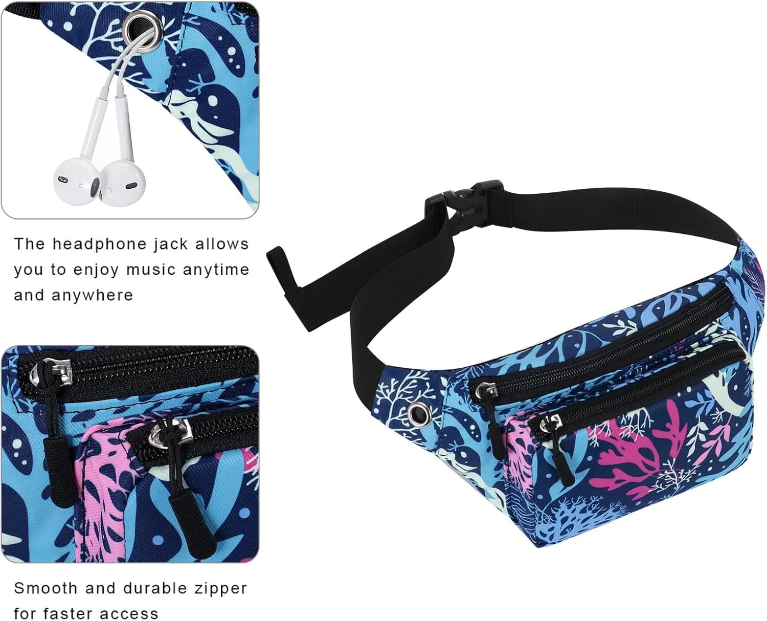 KAMO Fanny Pack, Waist Bag Sling Backpack Water Resistant Durable Polyester Small Waist Bag