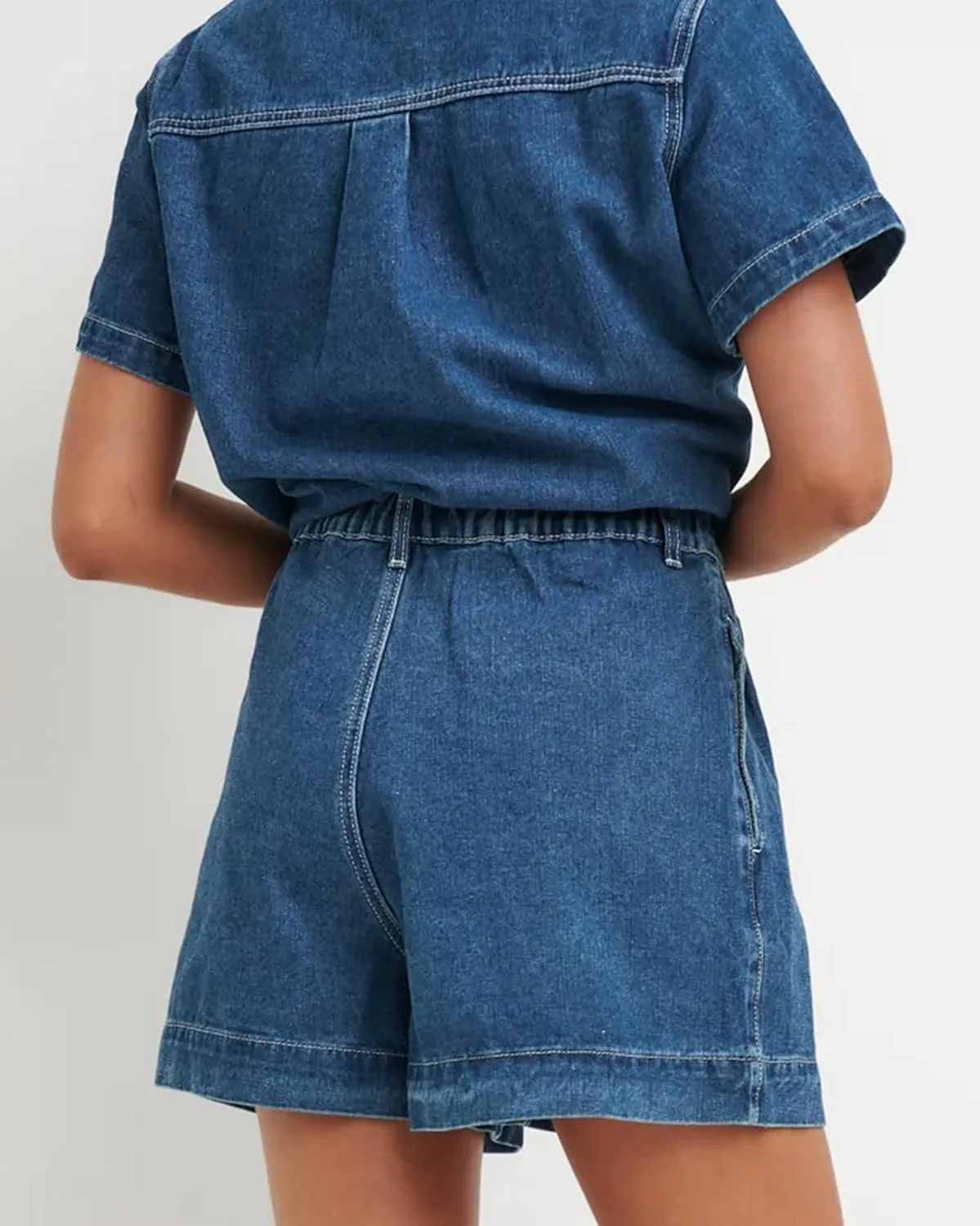 Kedera Summer Denim Set for Women 2 piece Casual Short Sleeve Boxy Shirt Tops and Shorts Pants Lounge Sets Outfits