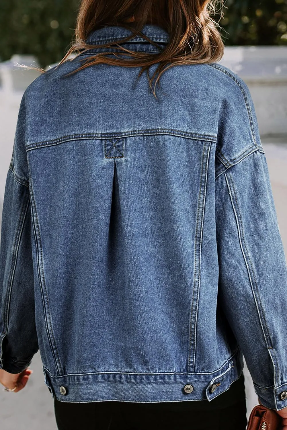KevaMolly Womens Denim Jacket Long Sleeve Washed Oversize Pocketed Denim Jacket Pocket Casual Daily Coat