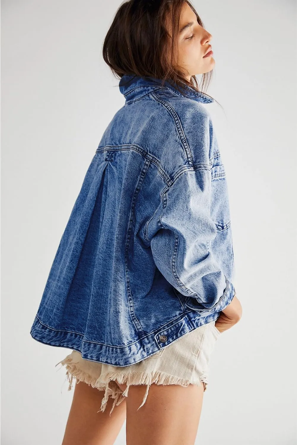KevaMolly Womens Denim Jacket Long Sleeve Washed Oversize Pocketed Denim Jacket Pocket Casual Daily Coat