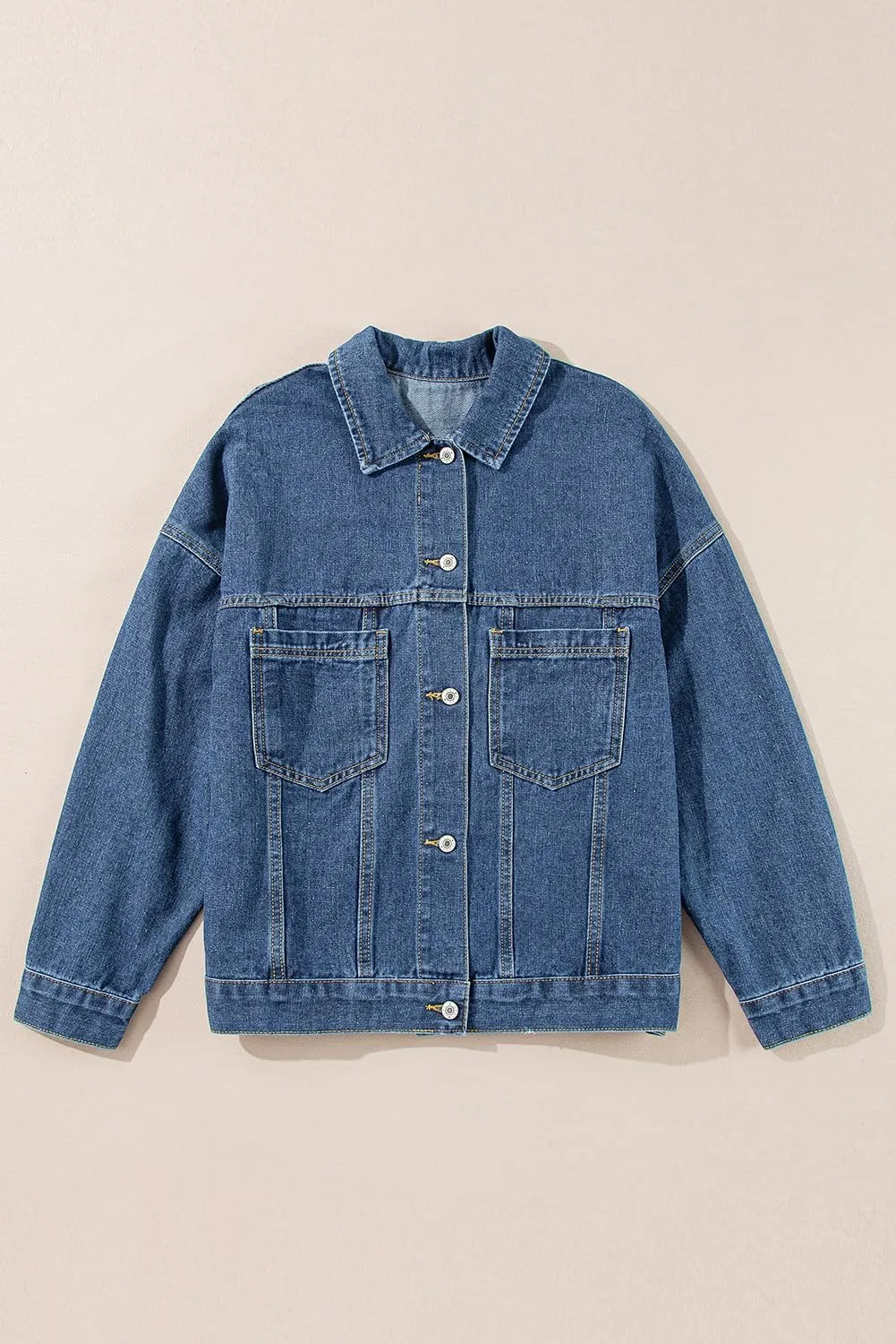 KevaMolly Womens Denim Jacket Long Sleeve Washed Oversize Pocketed Denim Jacket Pocket Casual Daily Coat