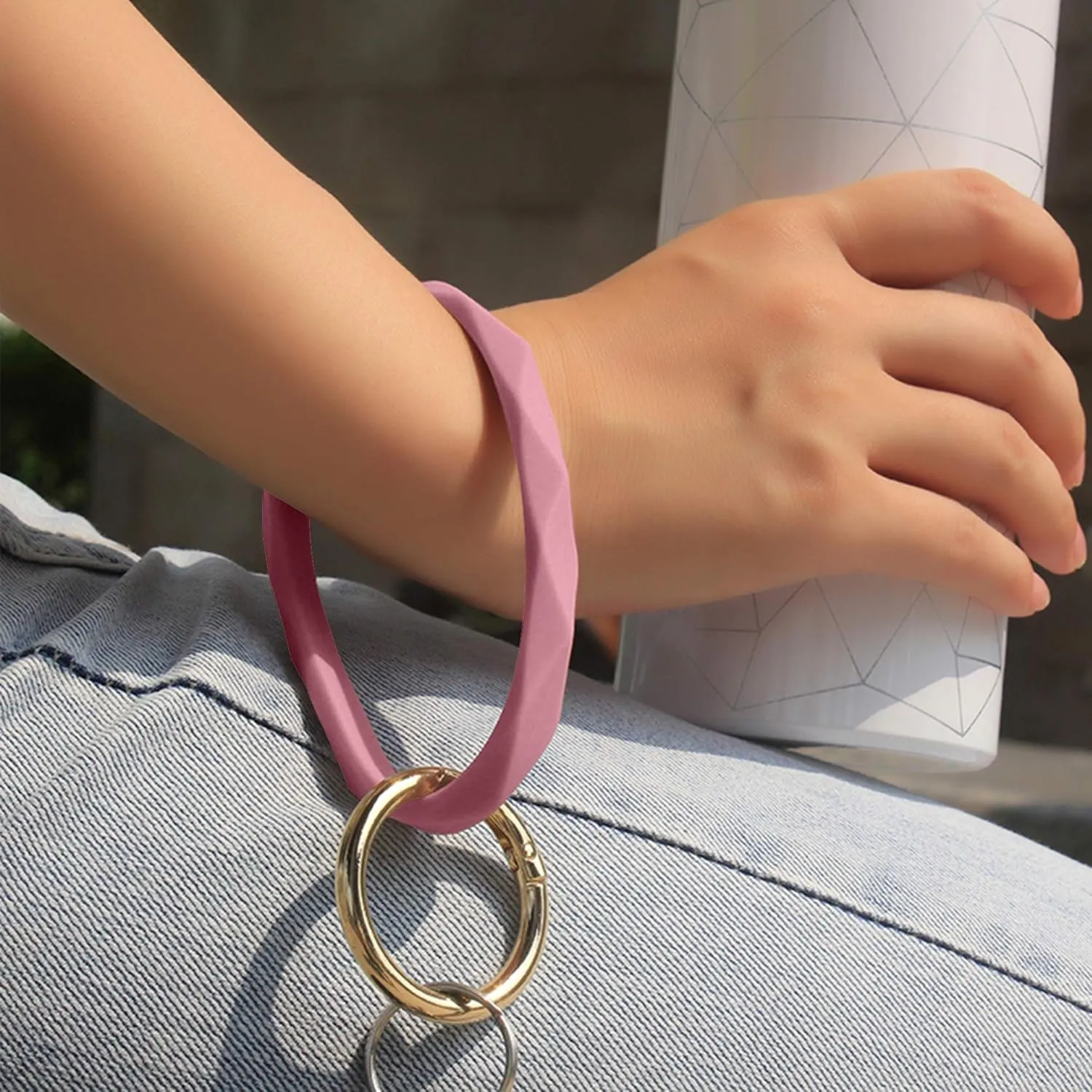 Key Ring Bracelet Keychain Silicone Bangle for Women and girls Diamond Shaped