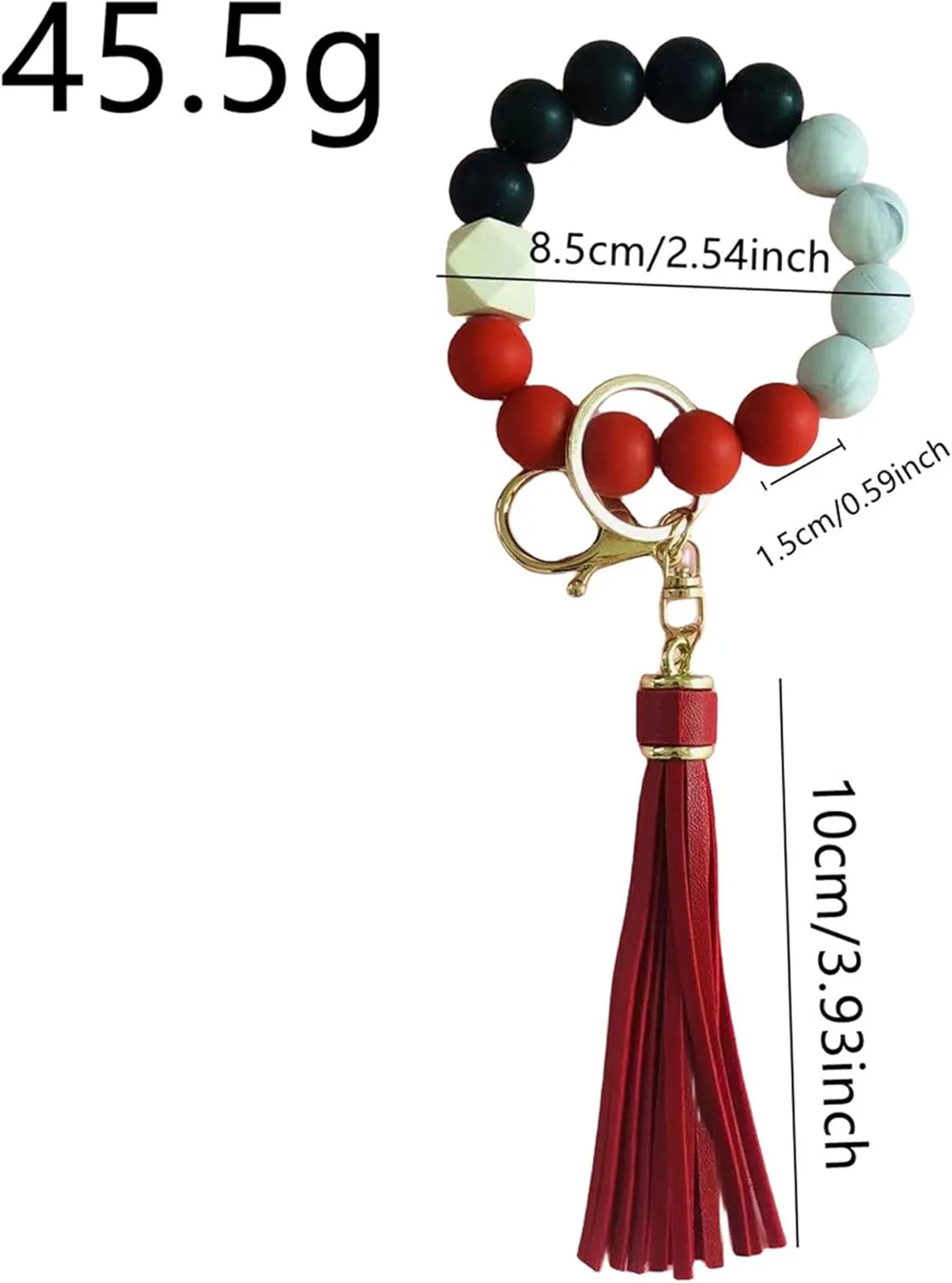 Keychain Bracelet Silicone Key Ring Wristlet with Leather Tassel Wrist Key Bead keyring for Women