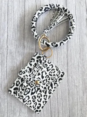 Keychain, Keychain With Wallet, Keychain Wallet, Keychain Wallet White Leopard Pattern, ID Wallet, Key Chain, Key Chain Wristlet, Card Holder Wallet, Key Ring Bangle, Tassel Key Ring
