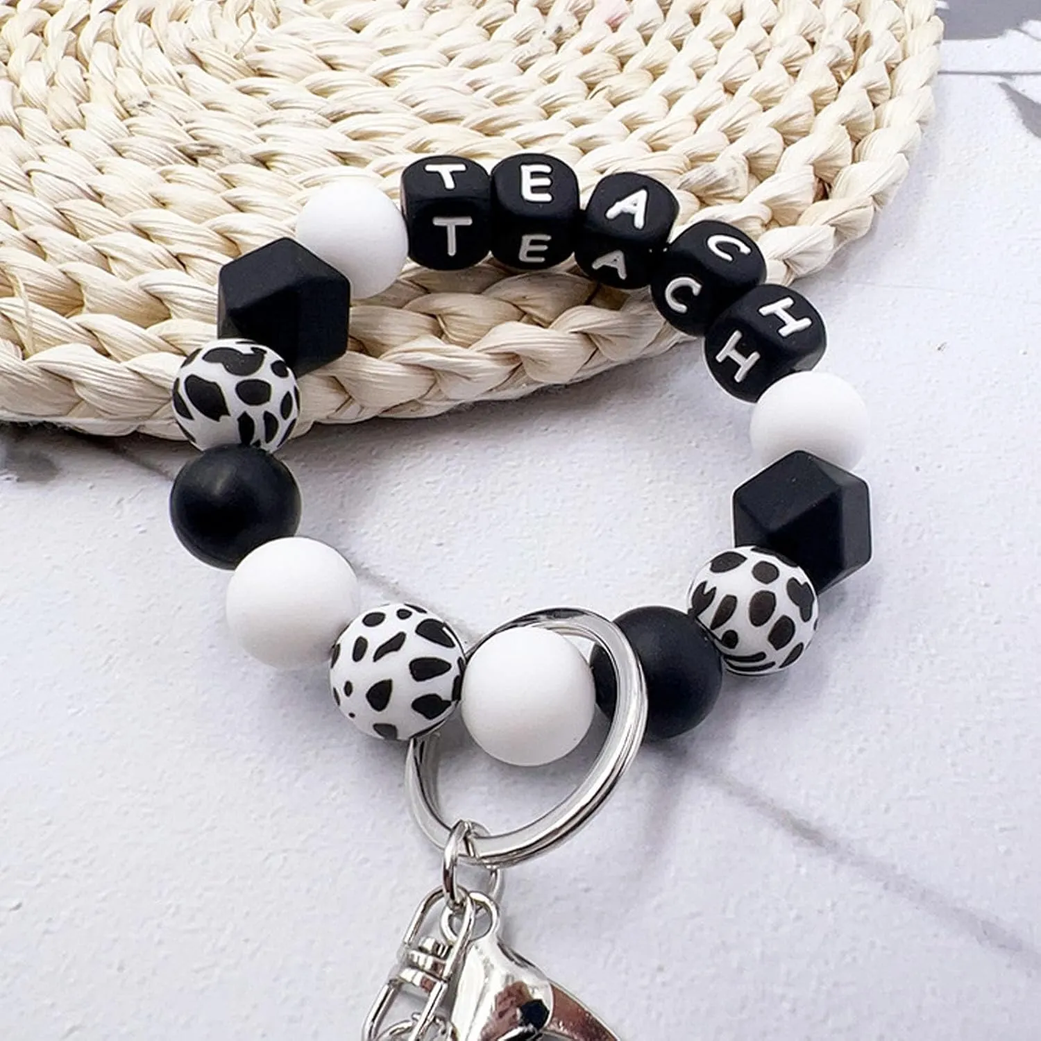Keychain Wristlet Bracelet for Teacher,Silicone Beaded Key Ring Bracelet Wristlet, Teacher Gift from Student