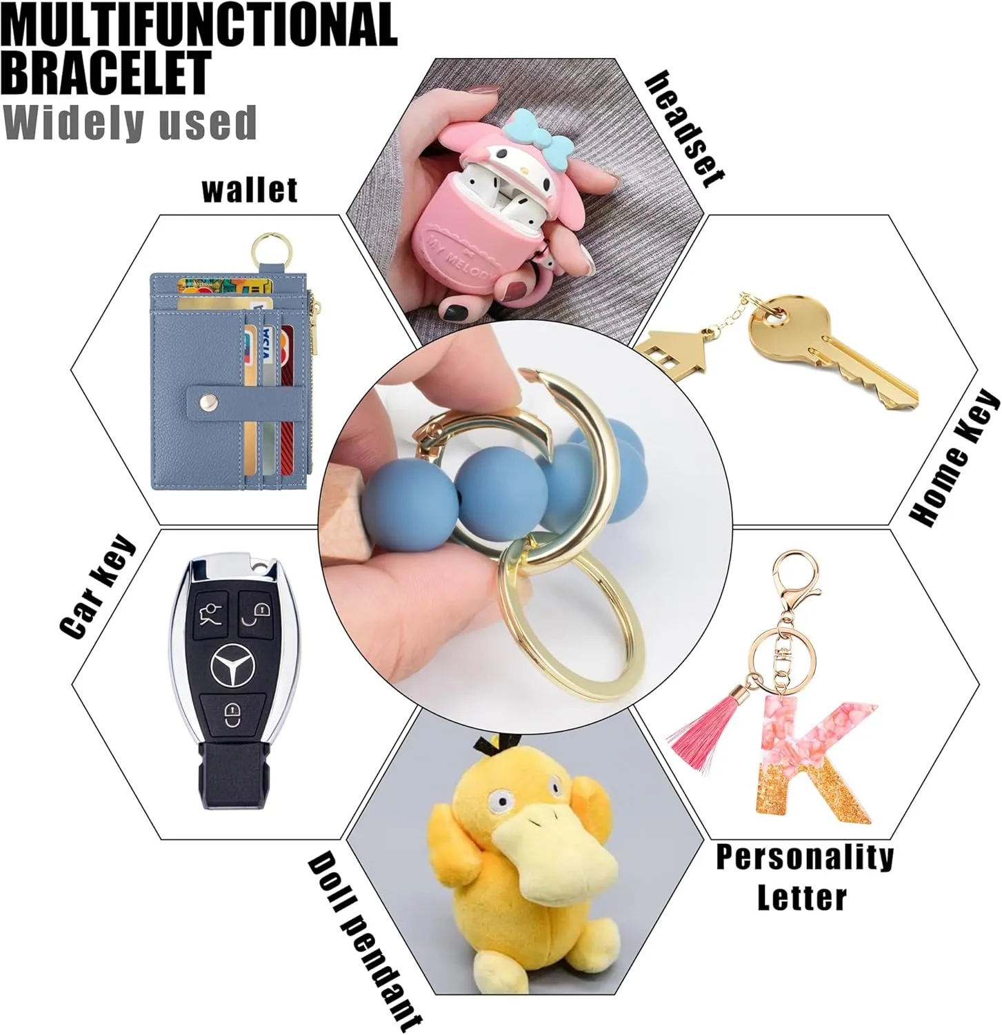 Keychain Wristlet Wallet for Women, Slim RFID Credit Card Holder Purse Tassel Keychain Bangle Key Ring for Women (Upgrade RFID, Blue)