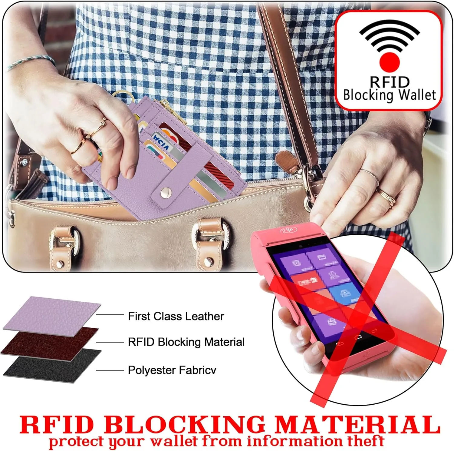 Keychain Wristlet Wallet for Women, Slim RFID Credit Card Holder Purse Tassel Keychain Bangle Key Ring for Women (Upgrade RFID, Purple)