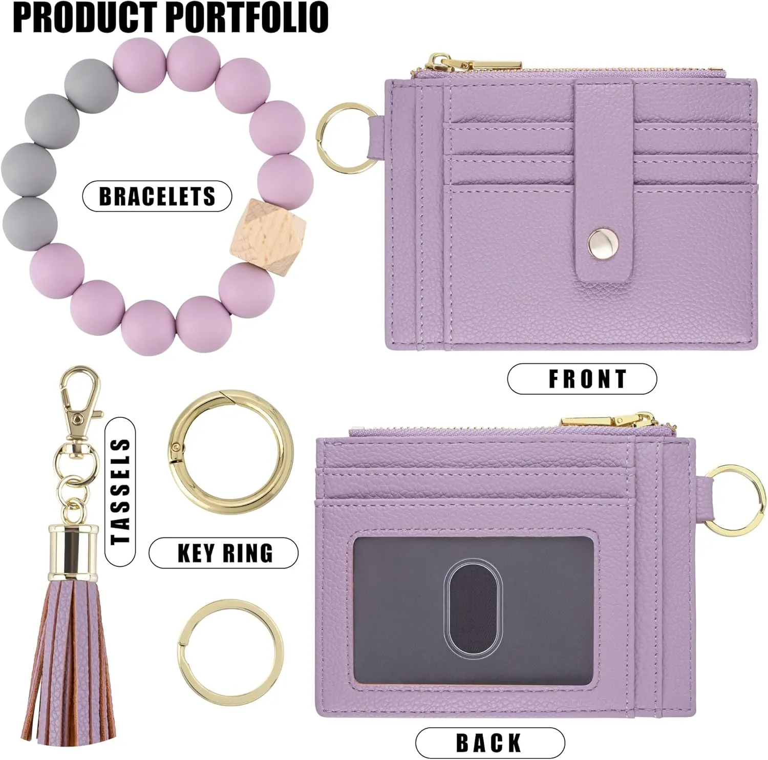Keychain Wristlet Wallet for Women, Slim RFID Credit Card Holder Purse Tassel Keychain Bangle Key Ring for Women (Upgrade RFID, Purple)