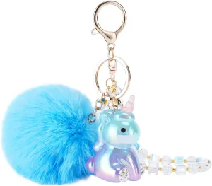 Keychains for Women, Pom Pom Keychain Cute Kawaii Key Chain Bling Wristlet Car Backpack Purse Charm