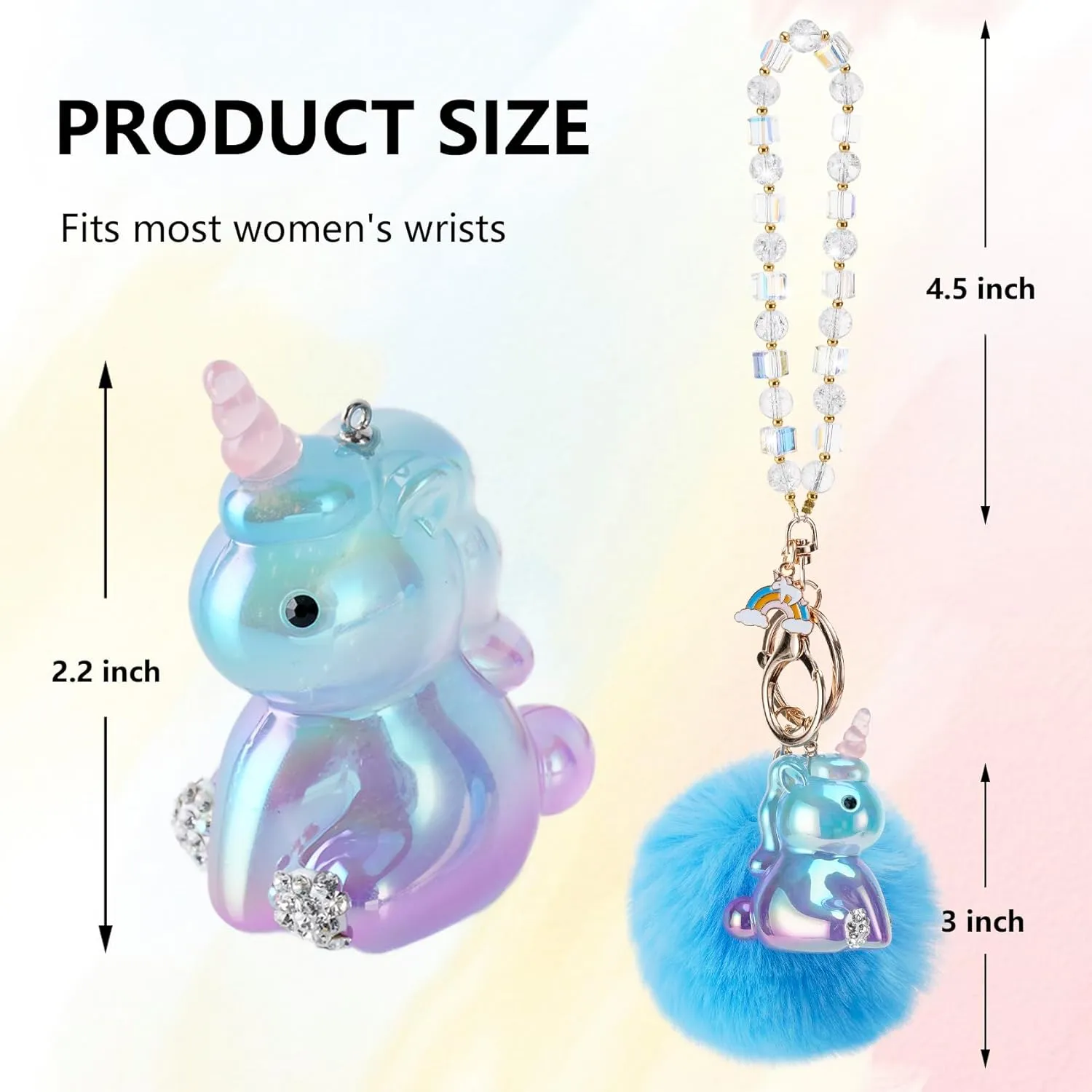 Keychains for Women, Pom Pom Keychain Cute Kawaii Key Chain Bling Wristlet Car Backpack Purse Charm