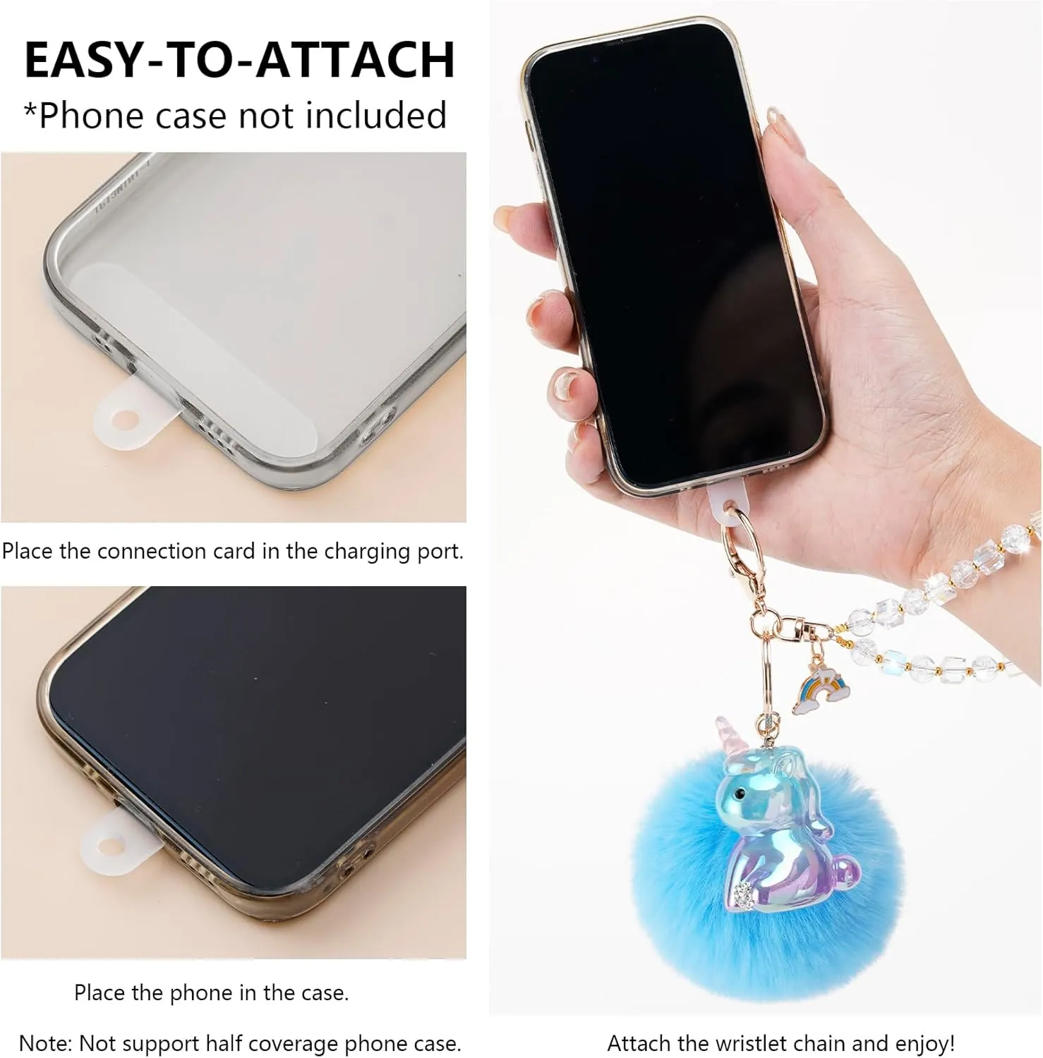 Keychains for Women, Pom Pom Keychain Cute Kawaii Key Chain Bling Wristlet Car Backpack Purse Charm