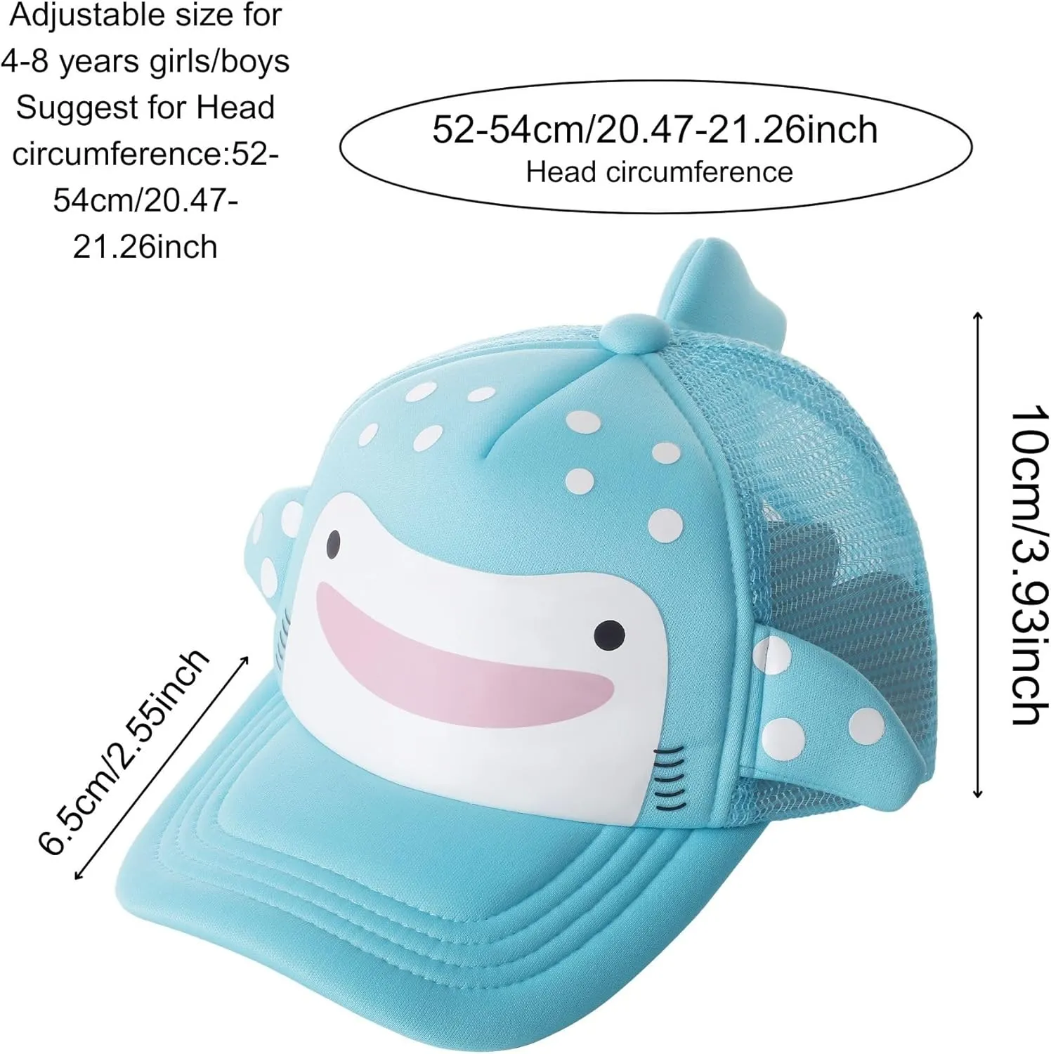 Kids Baseball Cap,3D Design Breathable Sun Protection Adjustable Boys Girls for Aged 3-8 Years Young Children