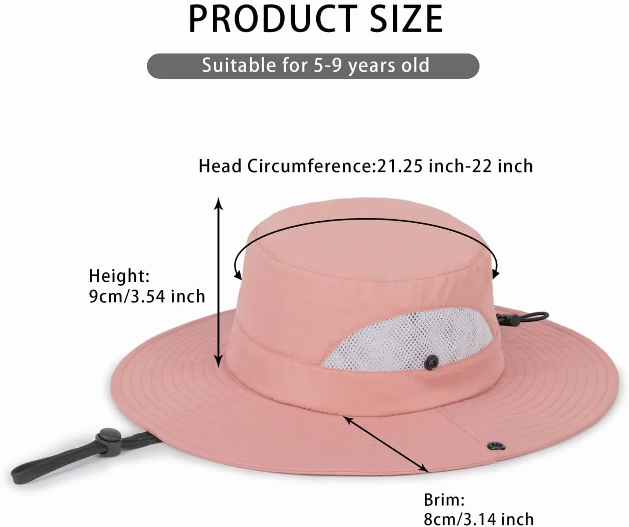 Kids-Breathable-Mesh-Bucket-Hat Wide Brim UV Protection Summer Outdoor Fishing Beach Sun Hat for Boys Girls 5-9 Years