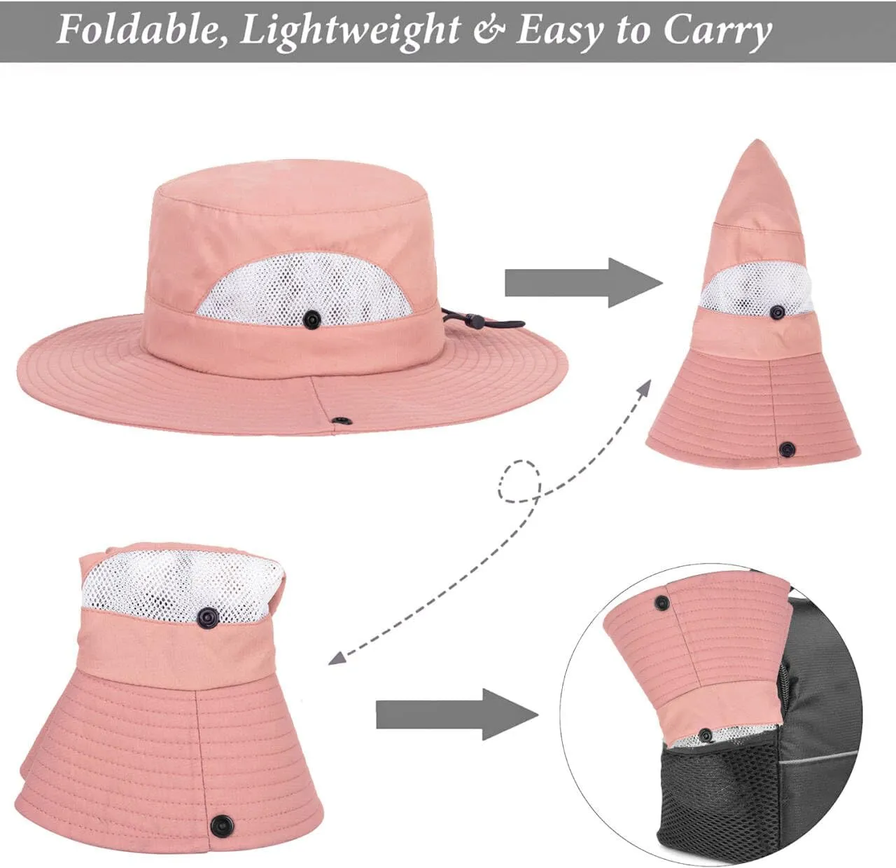 Kids-Breathable-Mesh-Bucket-Hat Wide Brim UV Protection Summer Outdoor Fishing Beach Sun Hat for Boys Girls 5-9 Years