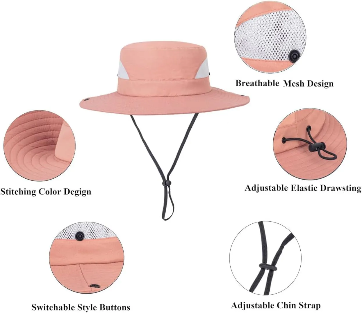 Kids-Breathable-Mesh-Bucket-Hat Wide Brim UV Protection Summer Outdoor Fishing Beach Sun Hat for Boys Girls 5-9 Years