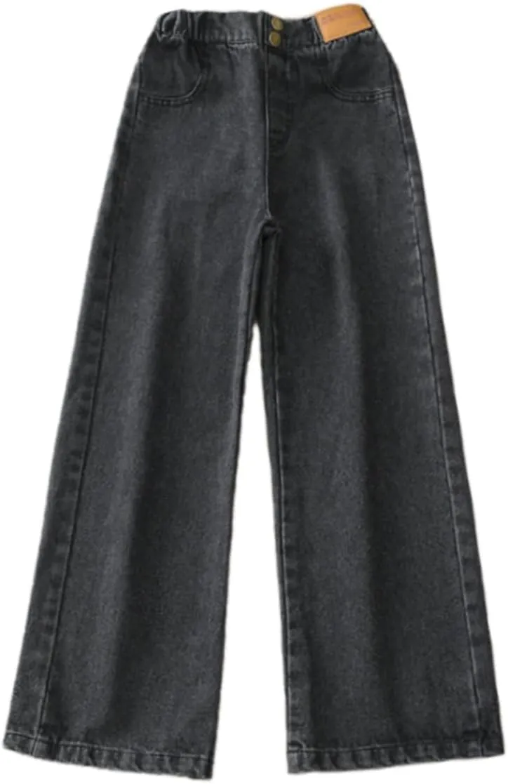 Kids Girls Baggy Jeans Casual Wide Leg High Waist Denim Pants Size 5-14 Years
