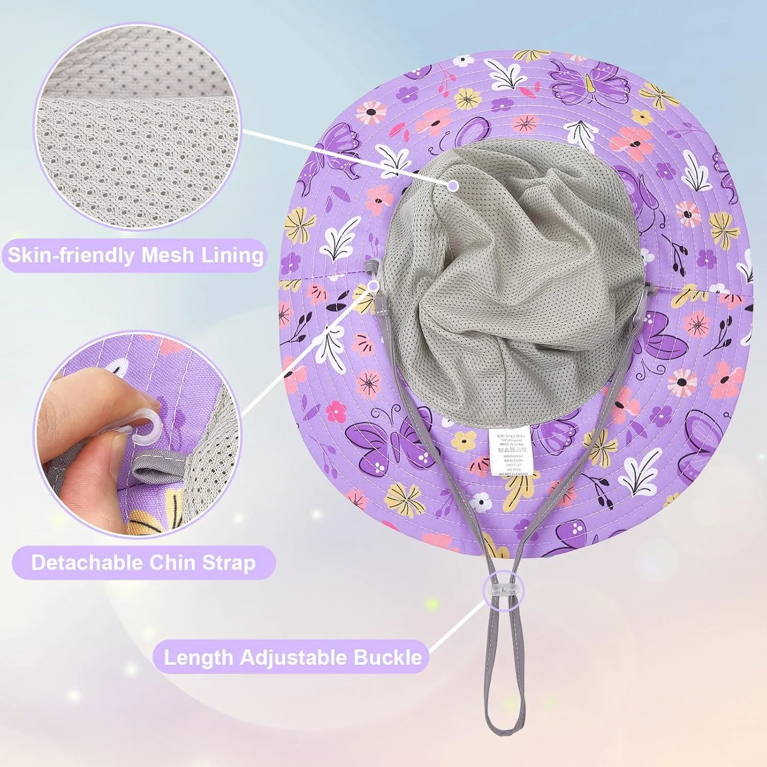 Kids Sun Hat for Girls Mesh Bucket Hat Toddler UV Protection Beach Hat Kids Foldable Fishing Hat for Girls 2-8 Years