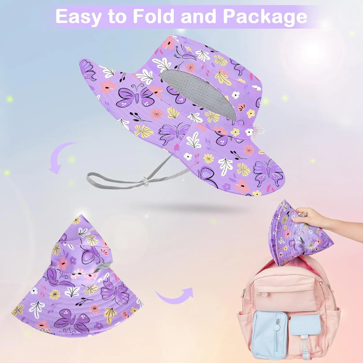 Kids Sun Hat for Girls Mesh Bucket Hat Toddler UV Protection Beach Hat Kids Foldable Fishing Hat for Girls 2-8 Years
