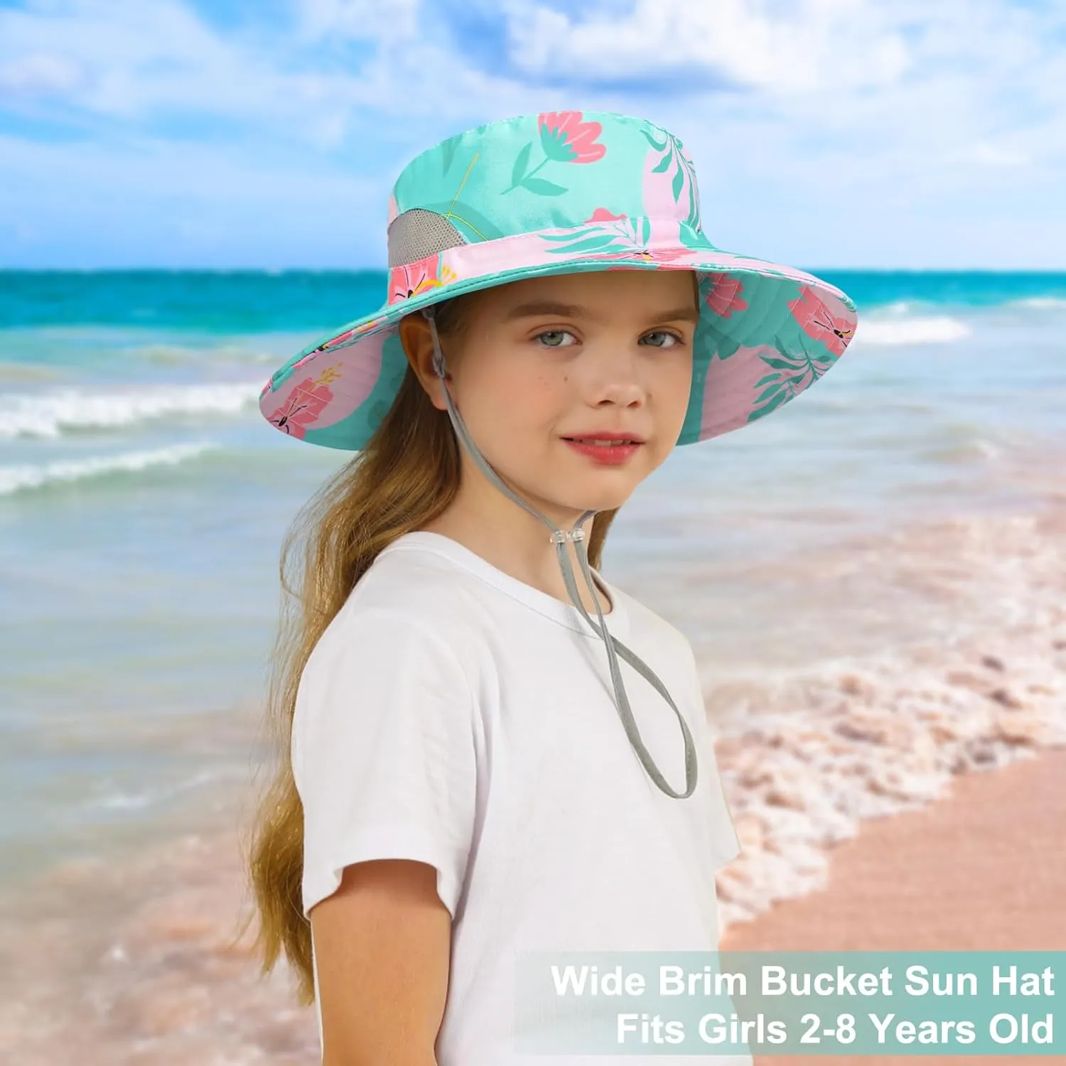 Kids Sun Hat for Girls Mesh Bucket Hat Toddler UV Protection Beach Hat Kids Foldable Fishing Hat for Girls 2-8 Years