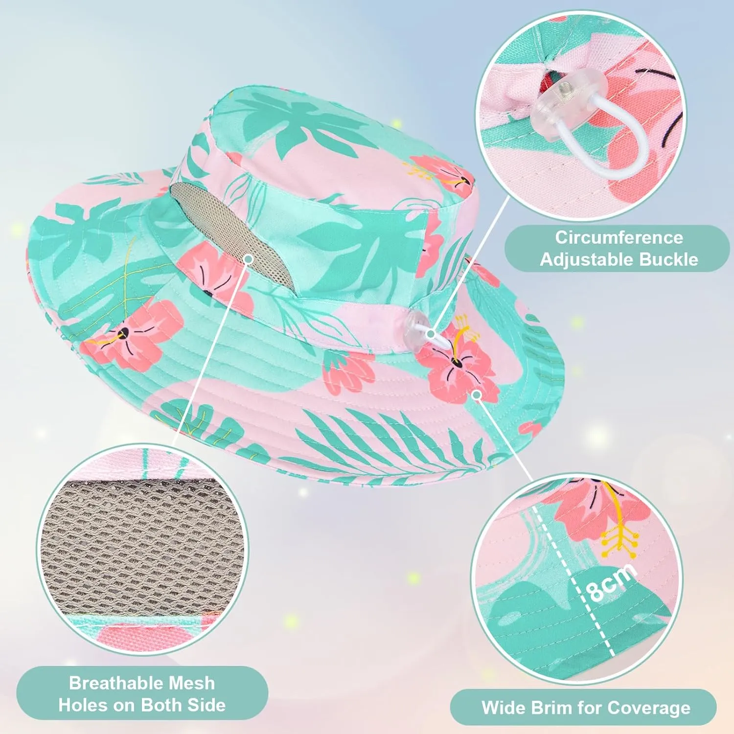 Kids Sun Hat for Girls Mesh Bucket Hat Toddler UV Protection Beach Hat Kids Foldable Fishing Hat for Girls 2-8 Years