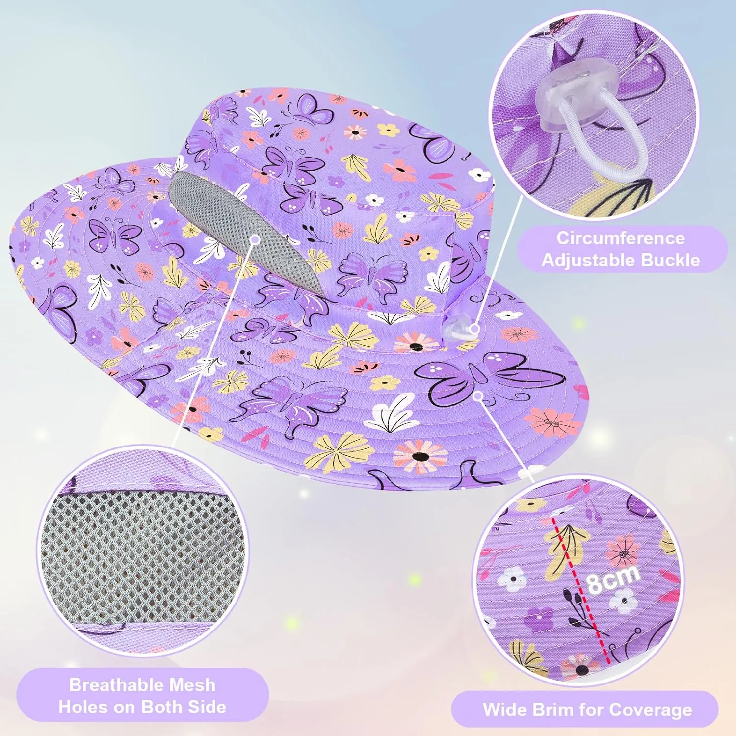 Kids Sun Hat for Girls Mesh Bucket Hat Toddler UV Protection Beach Hat Kids Foldable Fishing Hat for Girls 2-8 Years