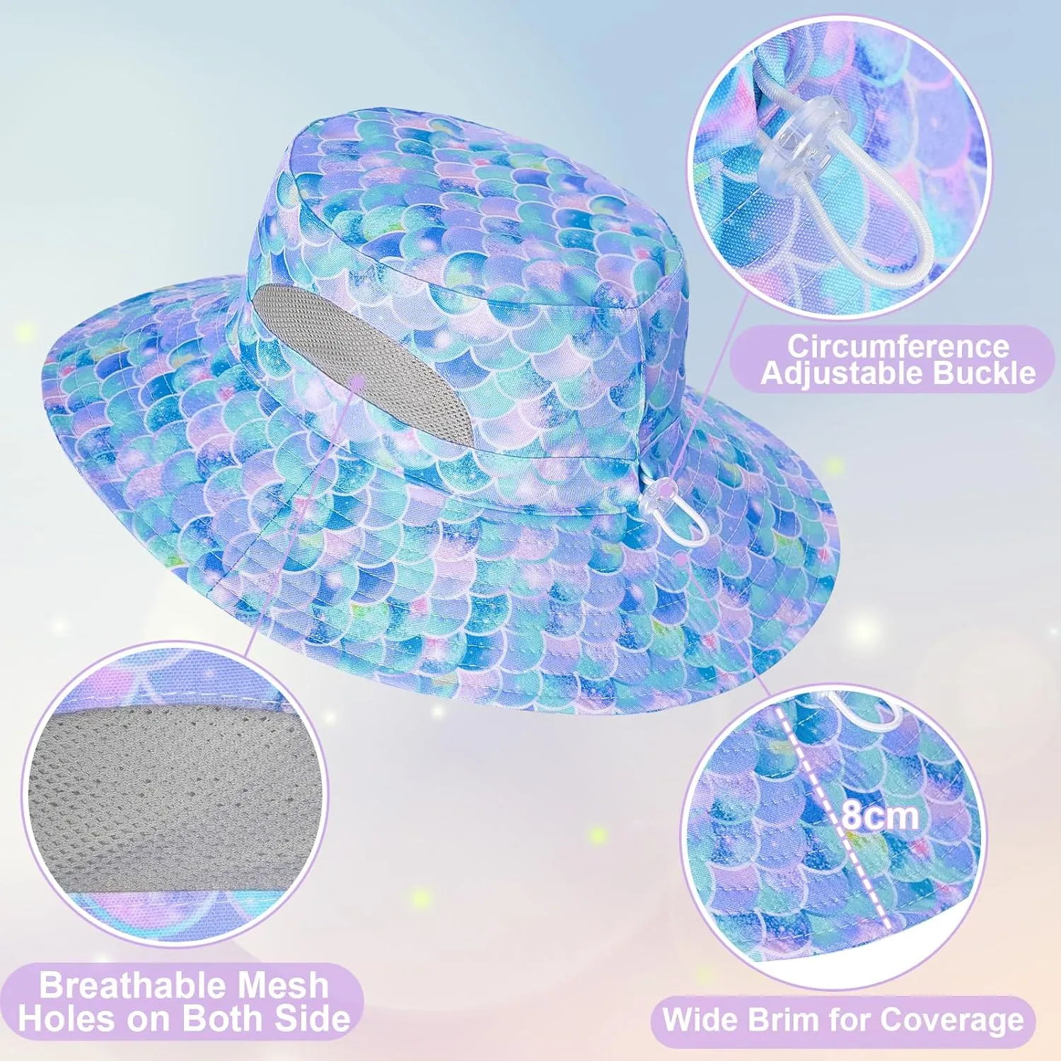 Kids Sun Hat for Girls Mesh Bucket Hat Toddler UV Protection Beach Hat Kids Foldable Fishing Hat for Girls 2-8 Years
