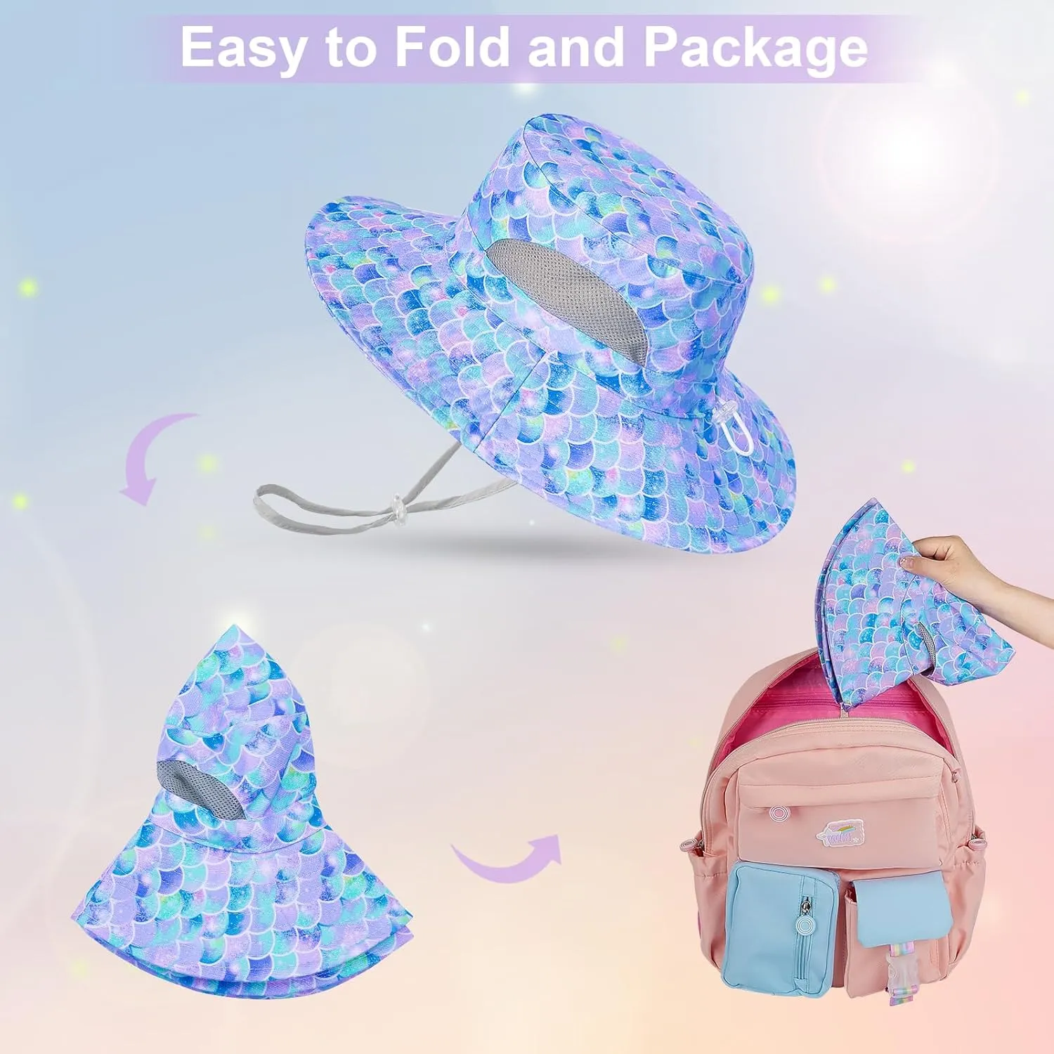 Kids Sun Hat for Girls Mesh Bucket Hat Toddler UV Protection Beach Hat Kids Foldable Fishing Hat for Girls 2-8 Years