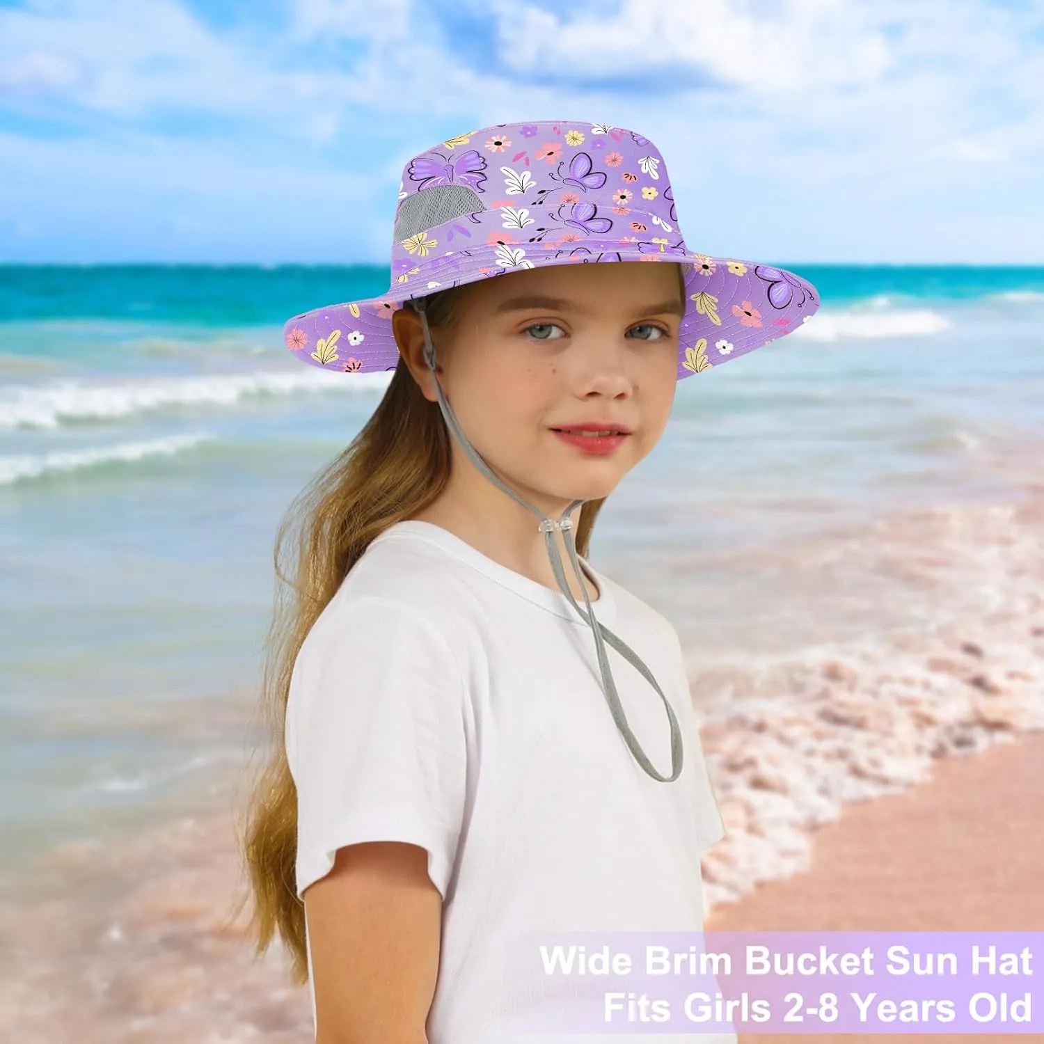 Kids Sun Hat for Girls Mesh Bucket Hat Toddler UV Protection Beach Hat Kids Foldable Fishing Hat for Girls 2-8 Years