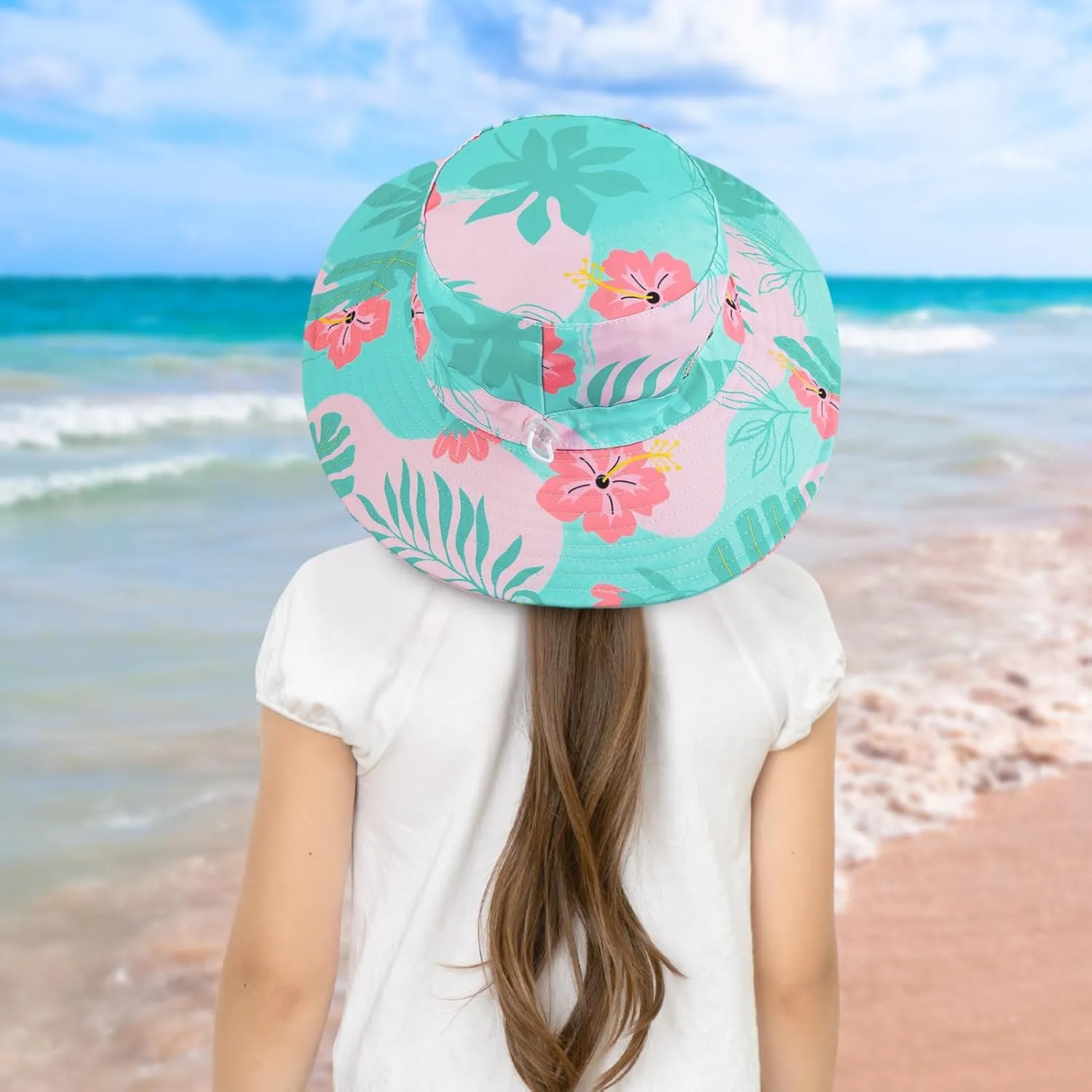 Kids Sun Hat for Girls Mesh Bucket Hat Toddler UV Protection Beach Hat Kids Foldable Fishing Hat for Girls 2-8 Years