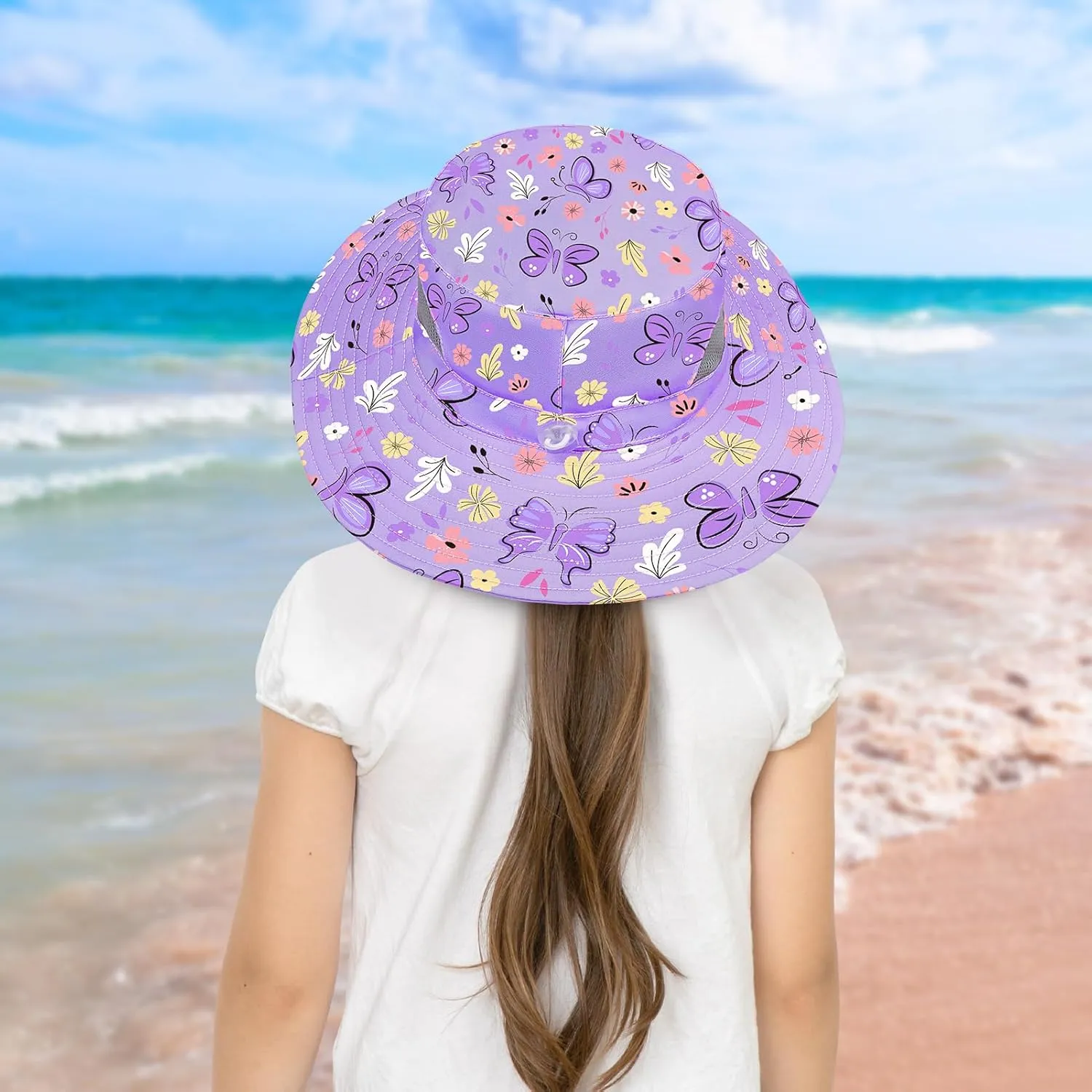 Kids Sun Hat for Girls Mesh Bucket Hat Toddler UV Protection Beach Hat Kids Foldable Fishing Hat for Girls 2-8 Years