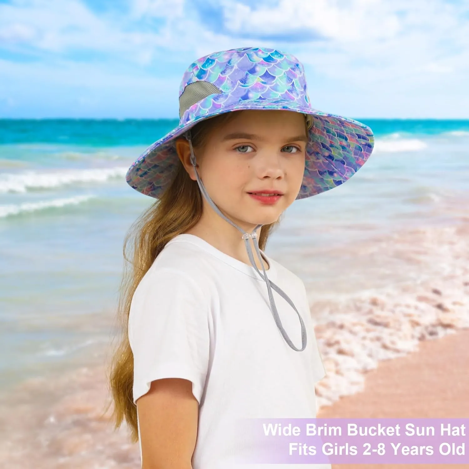Kids Sun Hat for Girls Mesh Bucket Hat Toddler UV Protection Beach Hat Kids Foldable Fishing Hat for Girls 2-8 Years