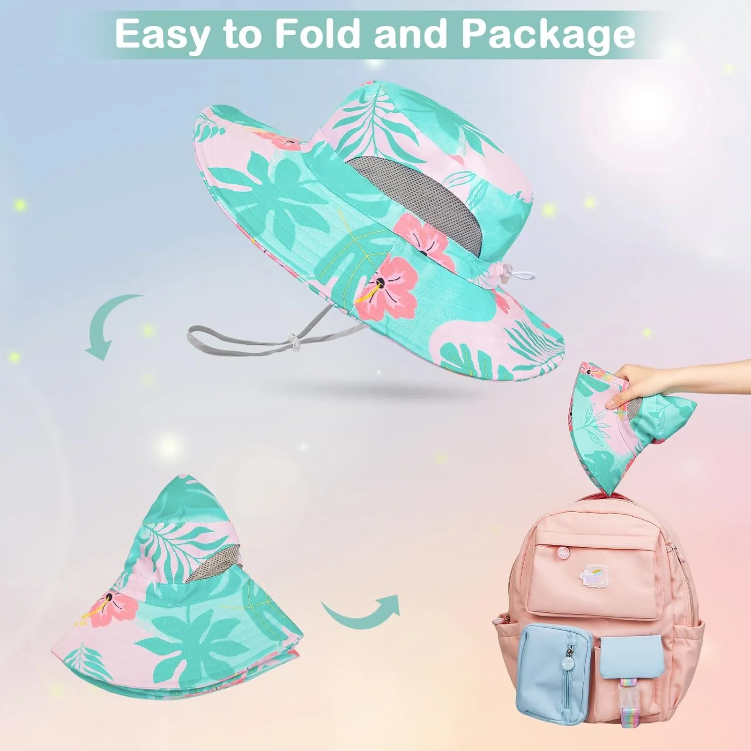 Kids Sun Hat for Girls Mesh Bucket Hat Toddler UV Protection Beach Hat Kids Foldable Fishing Hat for Girls 2-8 Years