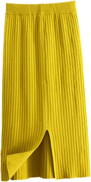 Knitted Midi Long Pencil Black Skirt Autumn Bag Hip One-Step Mid-Length Straight Woolen Skirt Winter Outer Wear Skirt