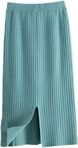 Knitted Midi Long Pencil Black Skirt Autumn Bag Hip One-Step Mid-Length Straight Woolen Skirt Winter Outer Wear Skirt