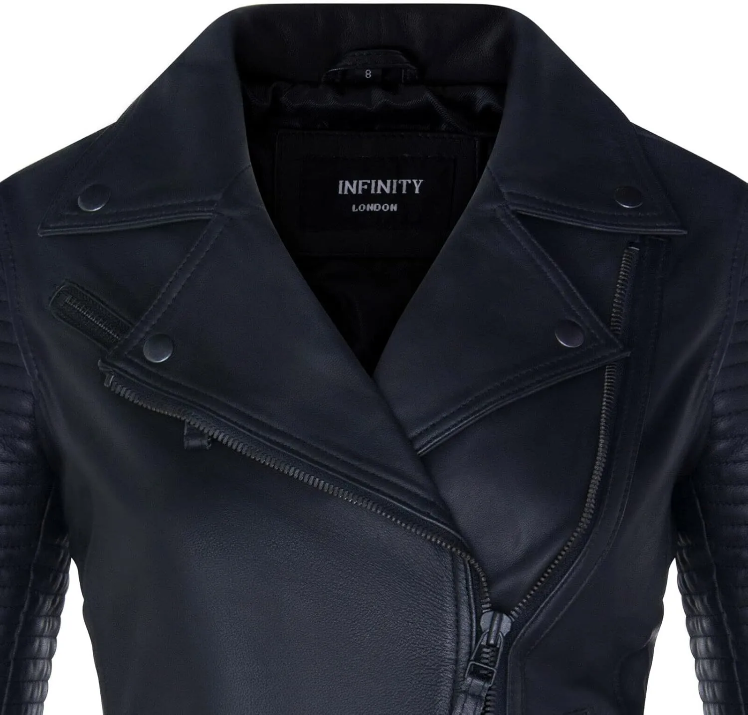 Ladies Leather Biker Jacket Quilted Matt Black Real Lamb Nappa Fashion Jacket
