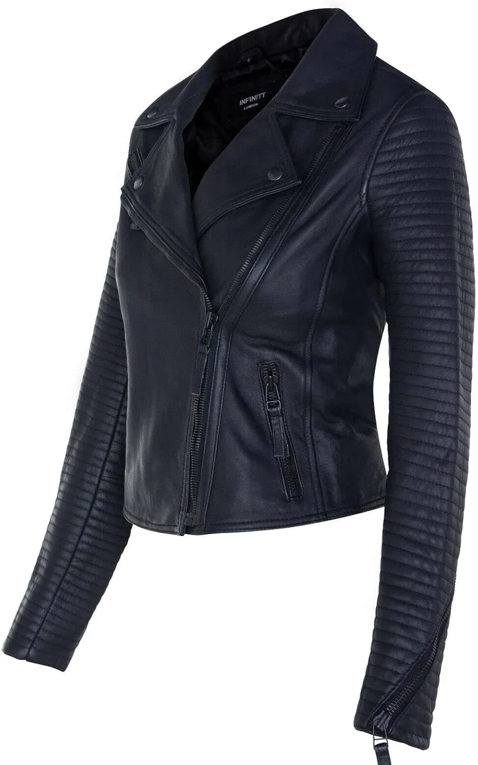Ladies Leather Biker Jacket Quilted Matt Black Real Lamb Nappa Fashion Jacket