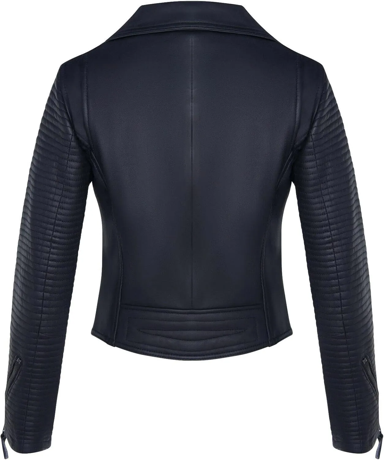 Ladies Leather Biker Jacket Quilted Matt Black Real Lamb Nappa Fashion Jacket