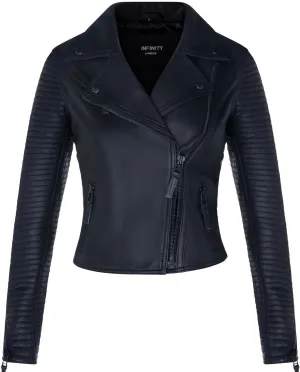 Ladies Leather Biker Jacket Quilted Matt Black Real Lamb Nappa Fashion Jacket