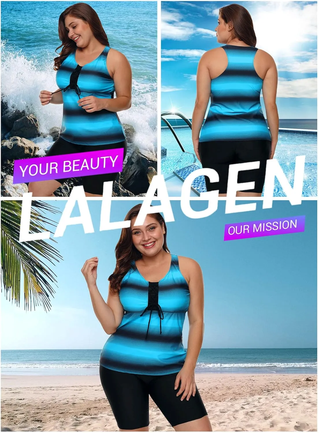 LALAGEN Womens 2025 Plus Size Tankini Swimsuits Rash Guard Capris Athletic Two Piece Swimwear Bathing Suits for Women S-5X