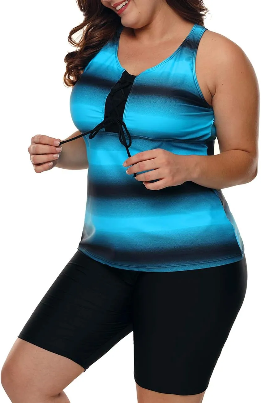 LALAGEN Womens 2025 Plus Size Tankini Swimsuits Rash Guard Capris Athletic Two Piece Swimwear Bathing Suits for Women S-5X