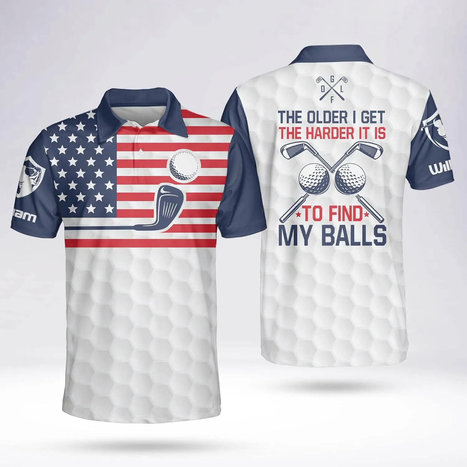 LASFOUR Personalized 3D Funny Golf Polo Shirts for Men, Men's Golf Shirts Short Sleeve Polo Dry Fit, America Golf Polos