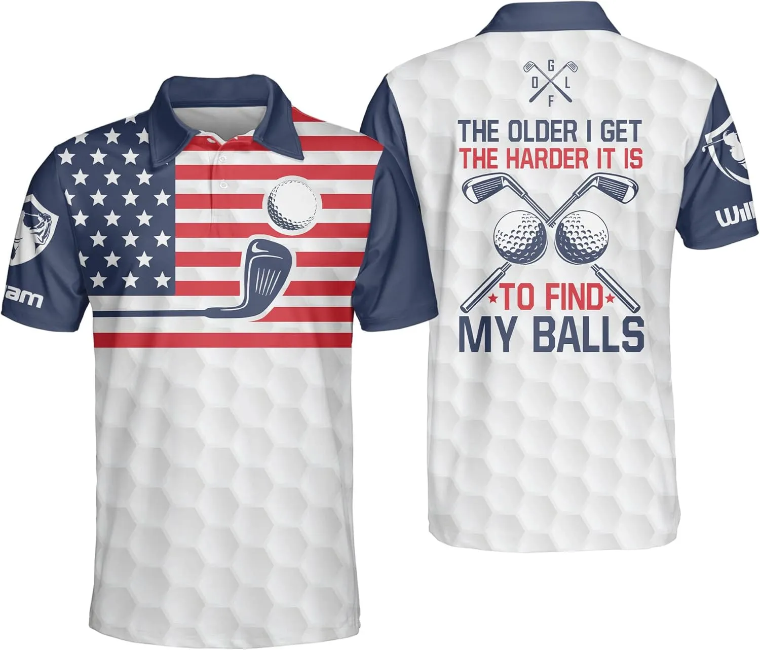 LASFOUR Personalized 3D Funny Golf Polo Shirts for Men, Men's Golf Shirts Short Sleeve Polo Dry Fit, America Golf Polos