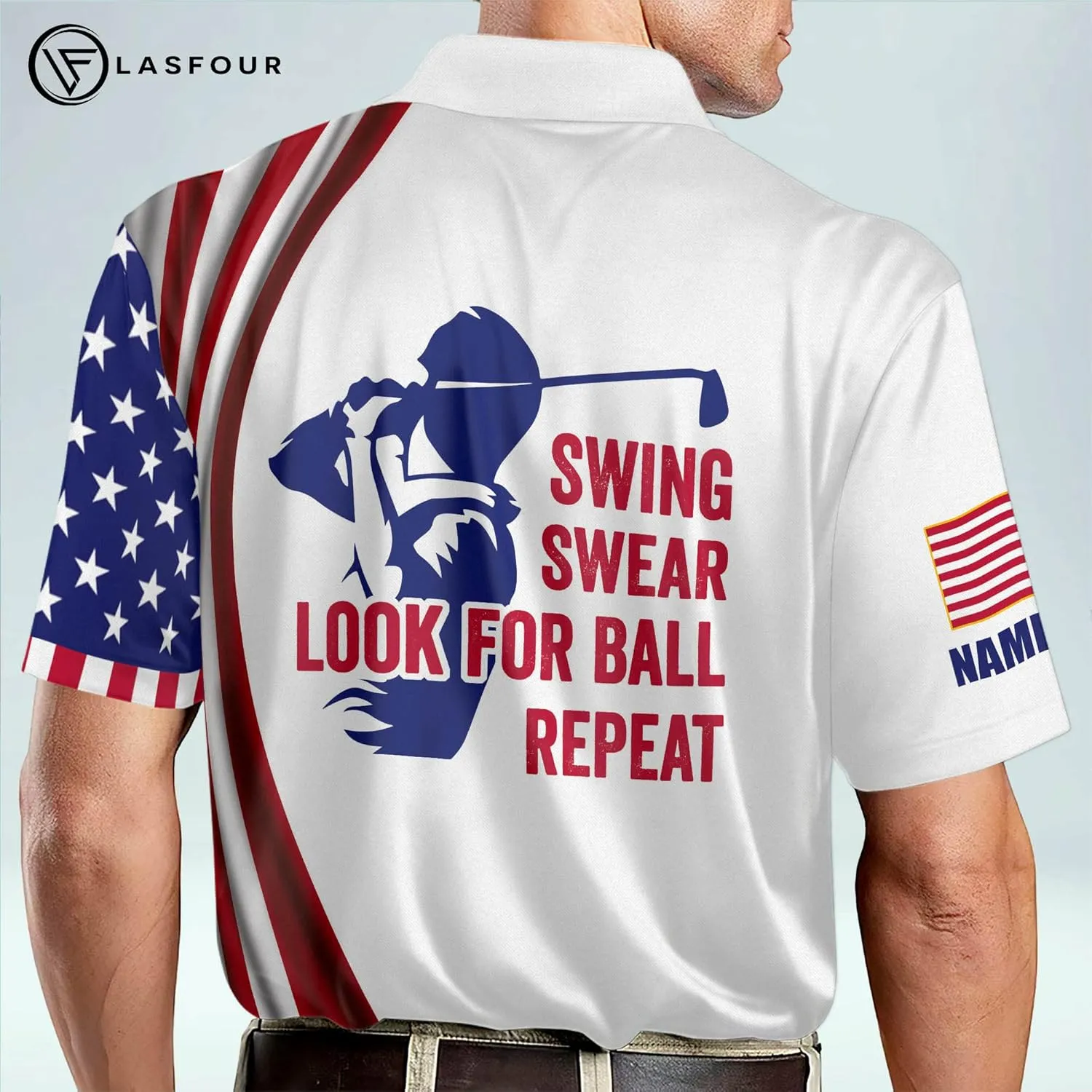 LASFOUR Personalized 3D Funny Golf Polo Shirts for Men, Men's Golf Shirts Short Sleeve Polo Dry Fit, America Golf Polos