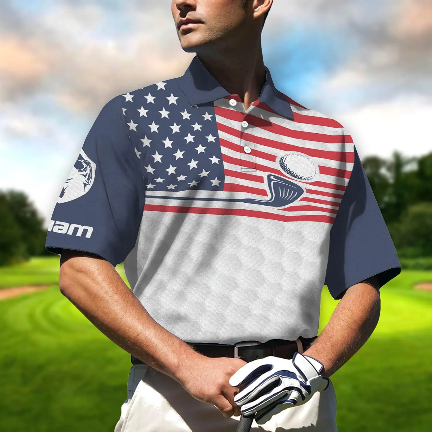 LASFOUR Personalized 3D Funny Golf Polo Shirts for Men, Men's Golf Shirts Short Sleeve Polo Dry Fit, America Golf Polos