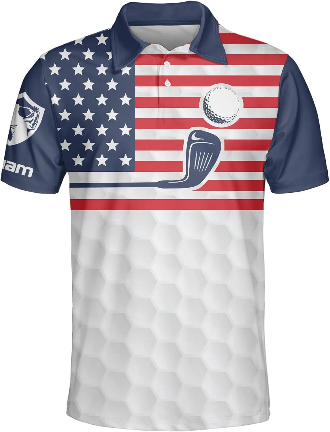 LASFOUR Personalized 3D Funny Golf Polo Shirts for Men, Men's Golf Shirts Short Sleeve Polo Dry Fit, America Golf Polos
