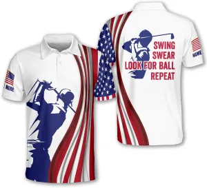 LASFOUR Personalized 3D Funny Golf Polo Shirts for Men, Men's Golf Shirts Short Sleeve Polo Dry Fit, America Golf Polos