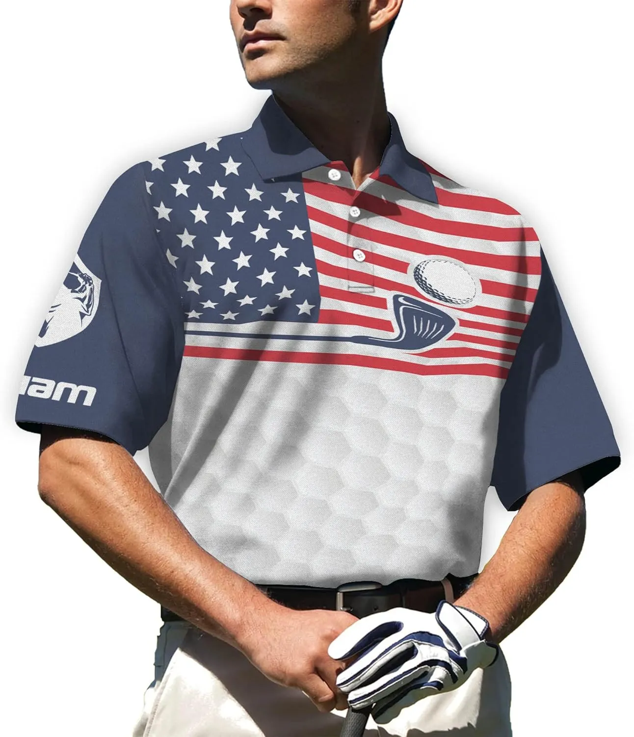LASFOUR Personalized 3D Funny Golf Polo Shirts for Men, Men's Golf Shirts Short Sleeve Polo Dry Fit, America Golf Polos